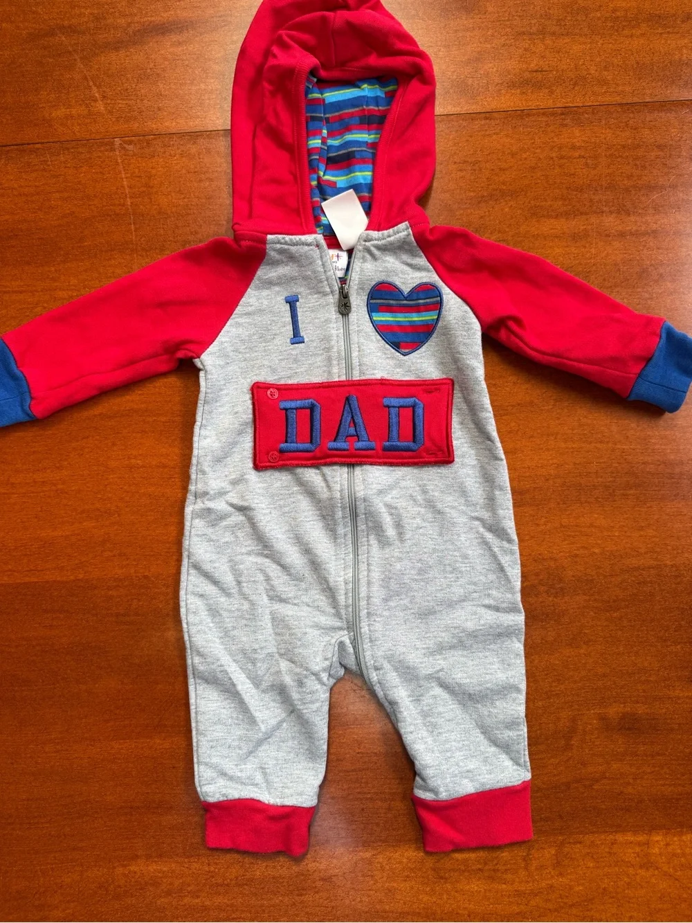 Truly Scrumptious Heidi Klum Baby Romper 6M I Love Mom/Dad Hooded One Piece